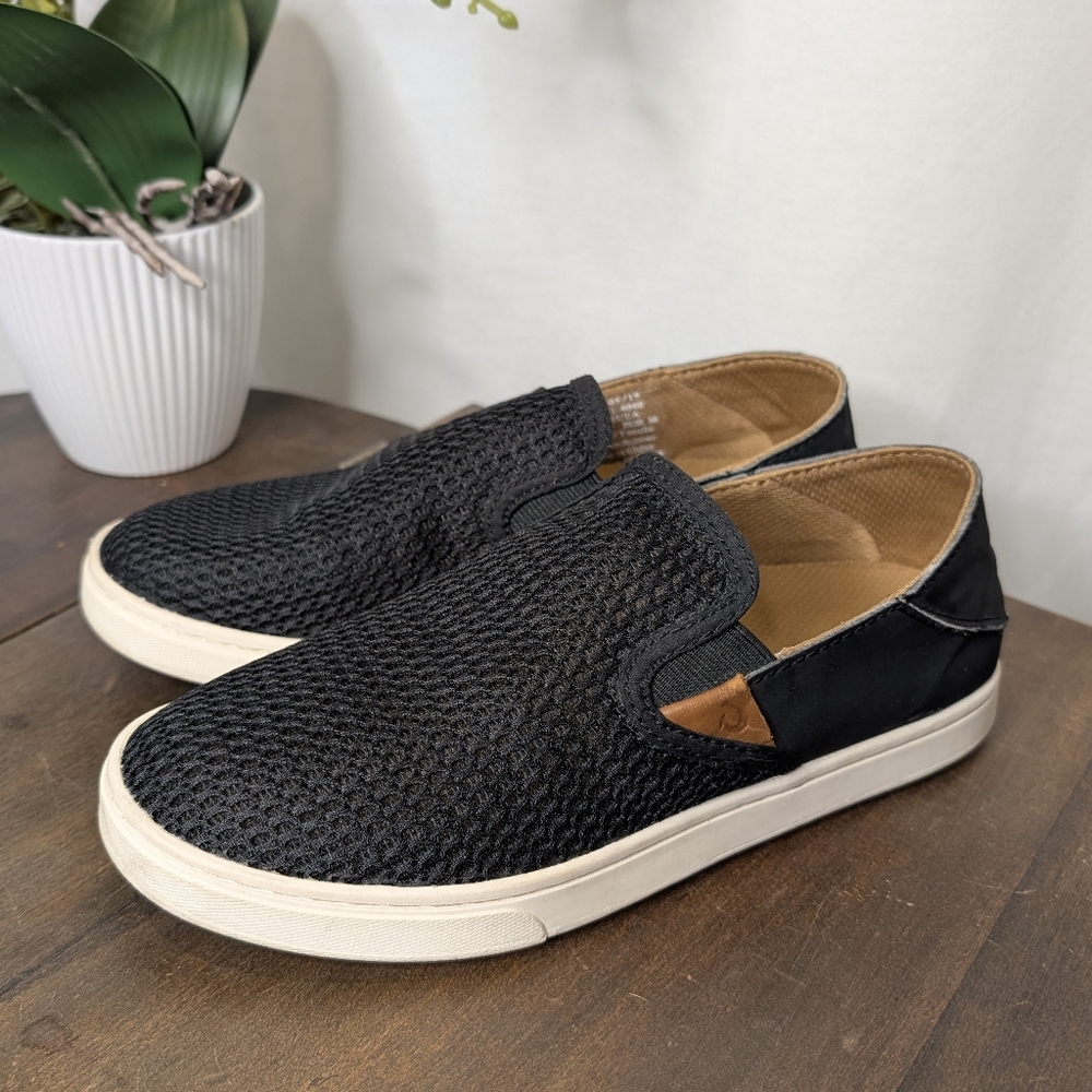 OluKai Black Pehuea Mesh Slip-On Shoes 6